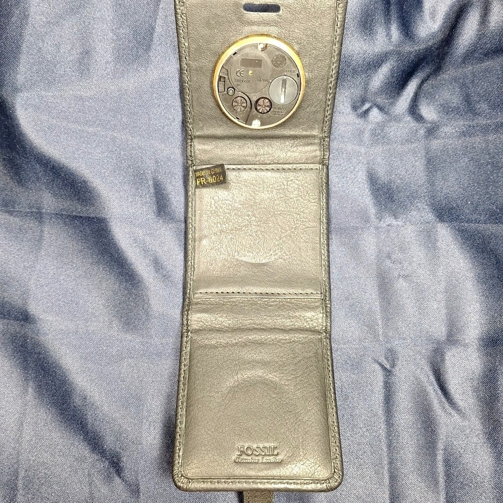 FOSSIL TRAVEL CLOCK BLACK LEATHER CASE Vintage Folding Retro Working - Picture 8 of 13